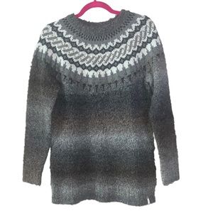 Woolrich Fair Isle Lambswool Wool Blend Cozy Tunic Sweater. Brown Gray.
